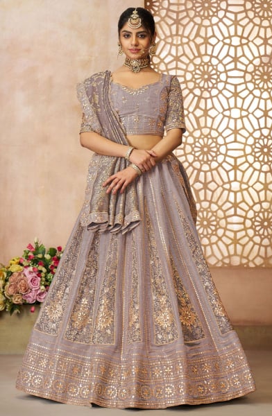 Lavender Grey Embroidered Designer Bridal Lehenga Choli