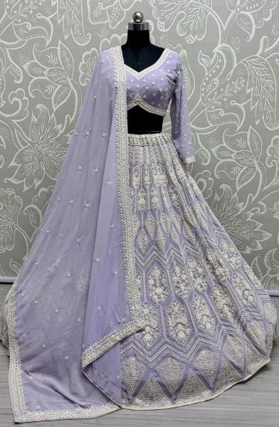 Lavender Handwork Embroidered Georgette Lehenga Choli