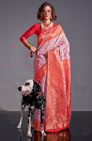 Lavender Handwoven Kashmiri Silk Saree