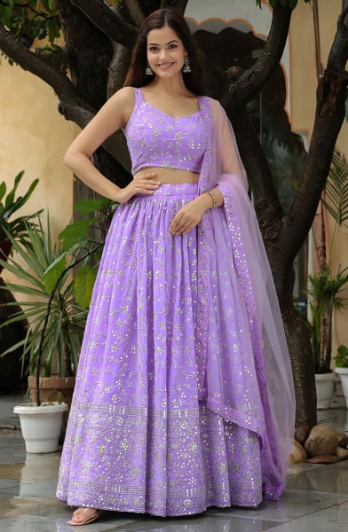 Lavender Heavy Designer Lehenga Choli Set for Ceremonial