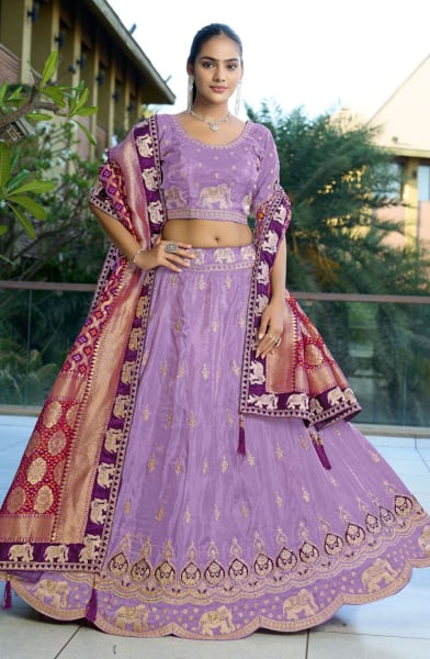 Lavender Heavy Resham Embroidered Lehenga Choli Set