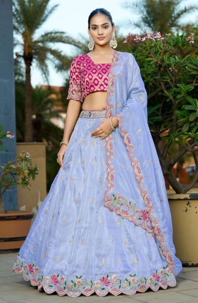Lavender Heavy Resham Embroidered Lehenga Choli Set