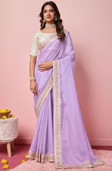 Lavender Organza Saree with Embroidered Blouse