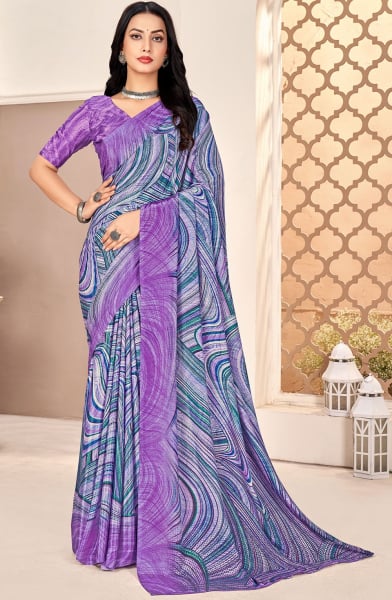 Lavender Printed Silk Crepe Saree
