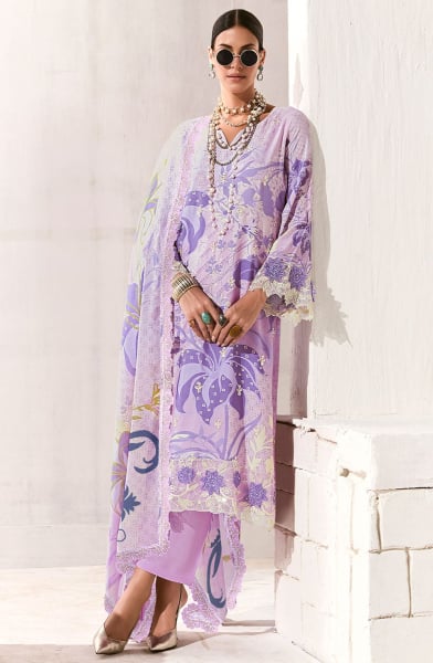Lavender Pure Muslin Plus Size Pant Kameez