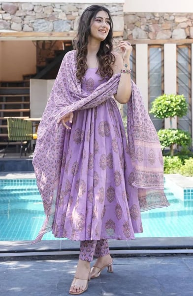 Lavender Pure Muslin Plus Size Suit