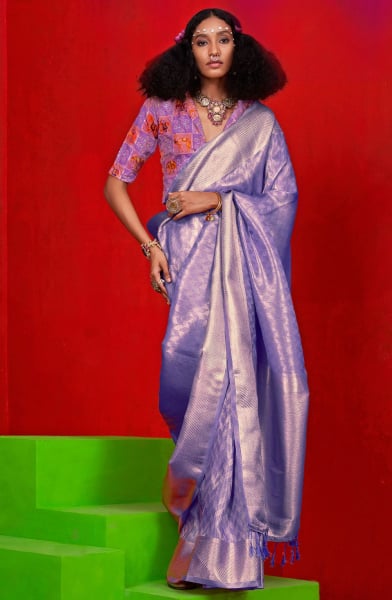 Lavender Pure Viscose Zari Tissue Silk Saree