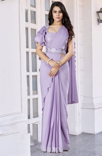 Lavender Satin Silk Ready to Wear Saree