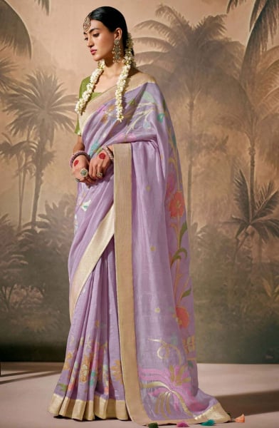 Lavender Silk Designer Woven Work Saree