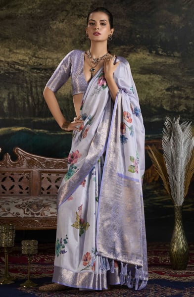 Lavender Silk Zari Weaving Saree for Ceremonial