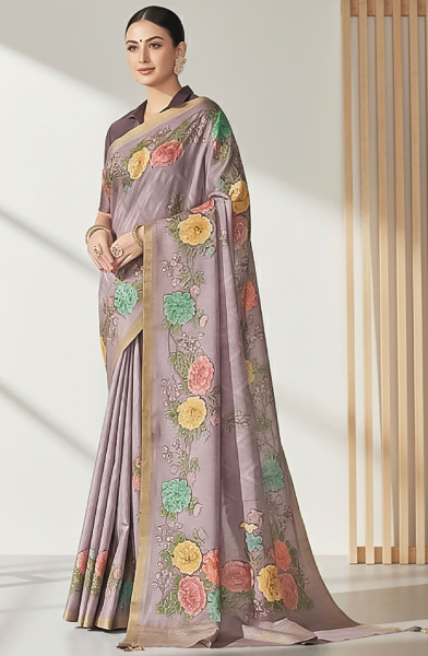 Lavender Tussar Silk Saree for Ceremonial