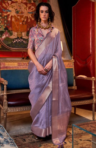 Lavender Woven Moss Chiffon Saree