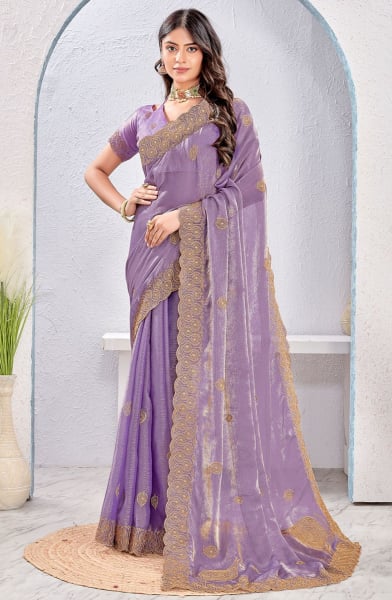 Lavender Zari Embroidered Fendi Silk Saree