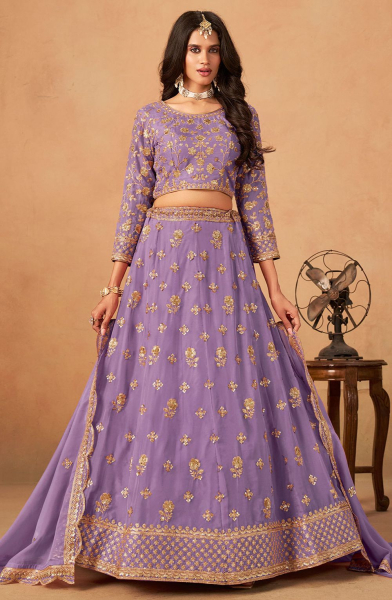 Lavender Zari Embroidered Organza Lehenga Choli