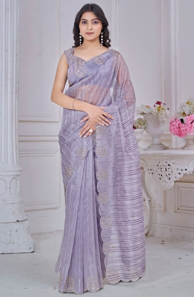 Lavender Zarkan Embellished Pure Jacquard Saree