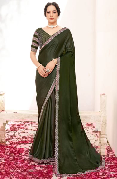 Leaf Green Heavy Designer Saree for Ceremonial