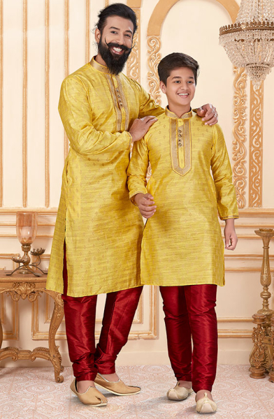 Lemon Yellow Father Son Kurta Set Combo