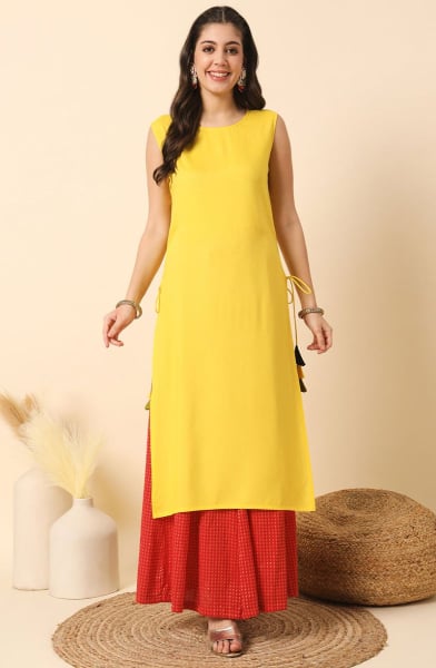 Lemon Yellow Solid Rayon Kurti