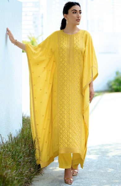 Lemon Yellow Woven Viscose Kaftan with Pant
