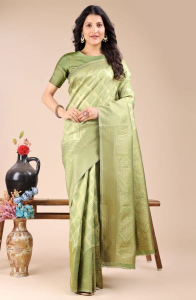 Light Green Banarasi Silk Woven Saree