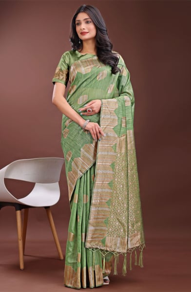 Light Green Cotton Woven Saree