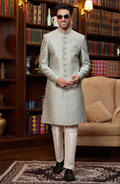 Light Green Heavy Designer Sherwani for Wedding