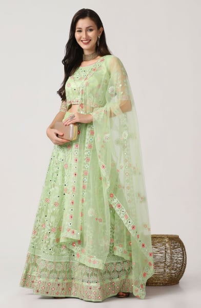 Light Green Net Party Wear Lehenga Choli Set