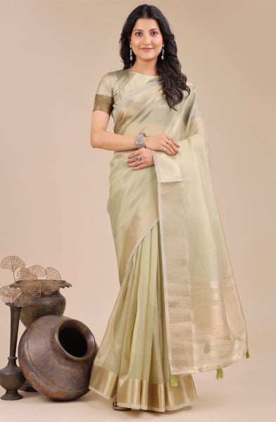Light Green Organza Woven Saree