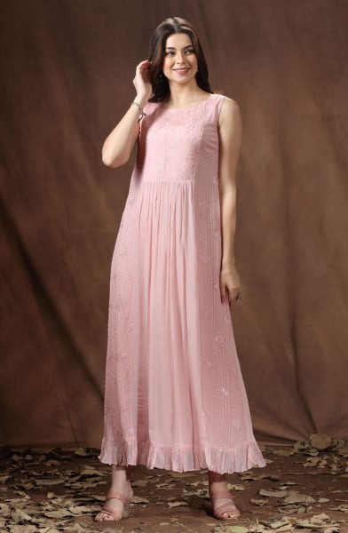 Light Pink Crepe Readymade Kurta