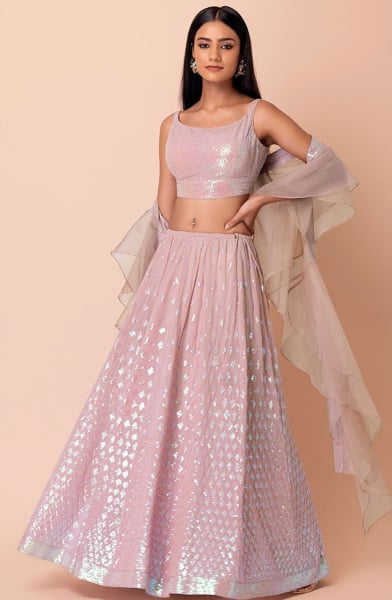 Light Pink Georgette Embroidered Lehenga Choli Set