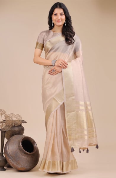 Light Pink Organza Woven Saree