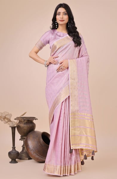 Light Pink Organza Woven Saree