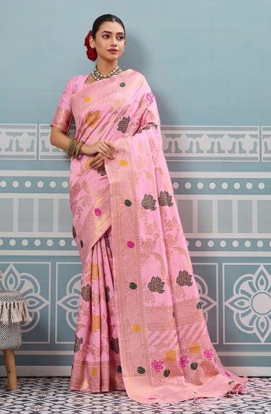 Light Pink Silk Woven Saree for Festival