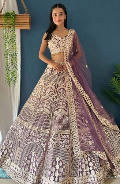 Light Purple Heavy Embroidered Designer Lehenga Choli Set for Ceremonial