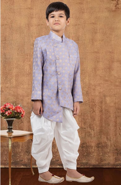 Light Purple Jacquard Silk Kids Indo Western