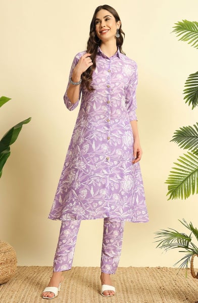 Lilac Digital Print Cotton Co-Ord Set