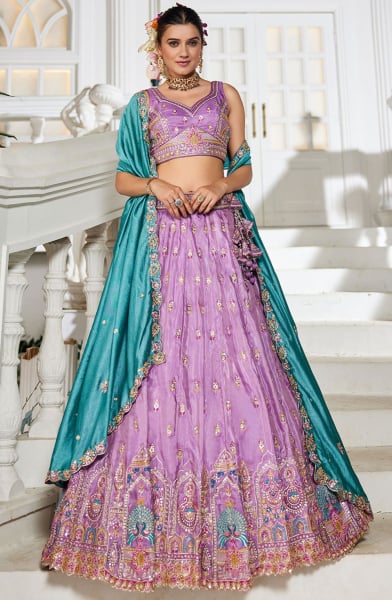 Lilac Embroidered Tissue Designer Lehenga Choli