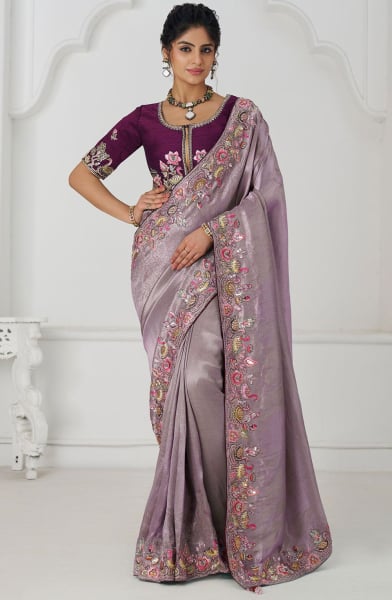 Lilac Handwork Pure Viscose Silk Designer Saree