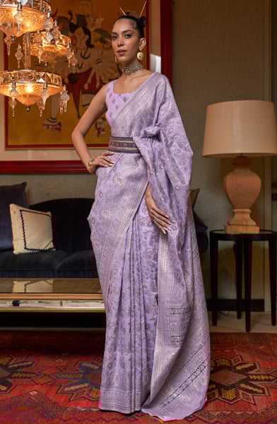 Lilac Kashmiri Modal Handloom Weaving Saree