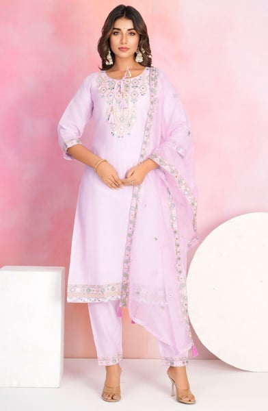 Lilac Pink Chanderi Readymade Pant Kameez