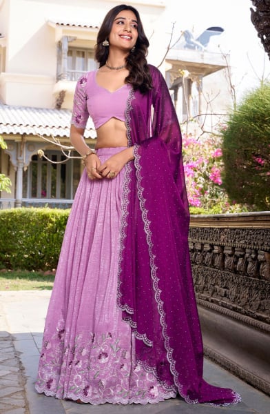 Lilac Pink Embroidered Lehenga Choli for Ceremonial