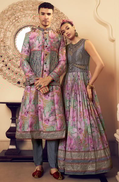Lilac Pink Viscose Silk Designer Combo