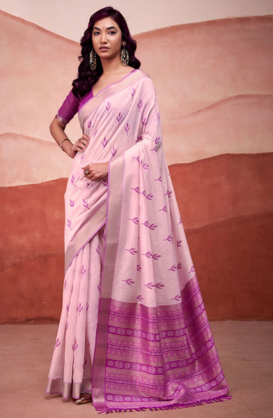Lilac Pink Woven Modal Cotton Saree