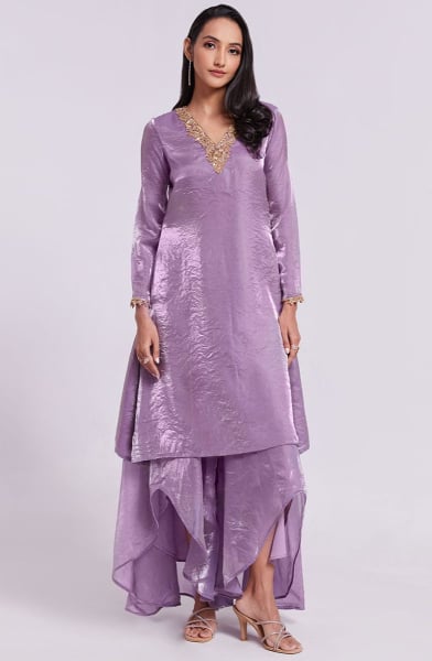 Lilac Pure Organza Kurta with Palazzo
