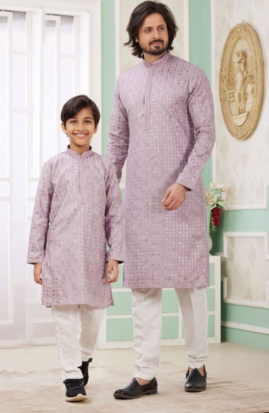 Lilac Sequins Embroidered Art Silk Kurta Set Combo