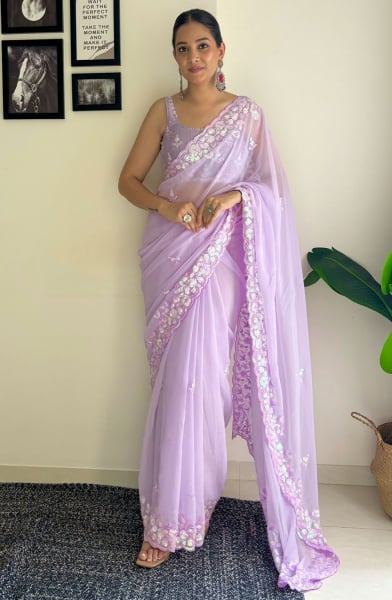 Lilac Sequins Embroidered Georgette Saree