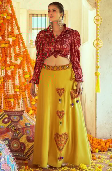 Lime Green Ethnic Skirt with Top for Party