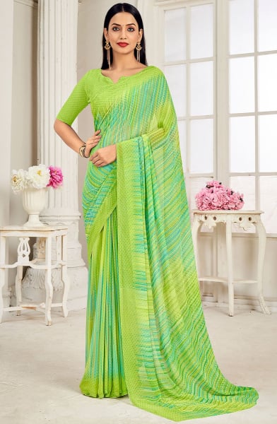 Lime Green Printed Georgette Casual Wear Saree