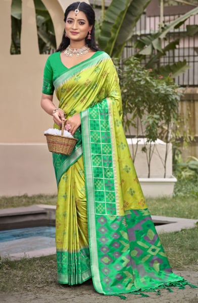 Lime Green Silk Woven Work Saree