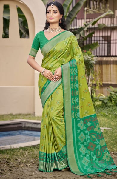 Lime Green Silk Woven Work Saree